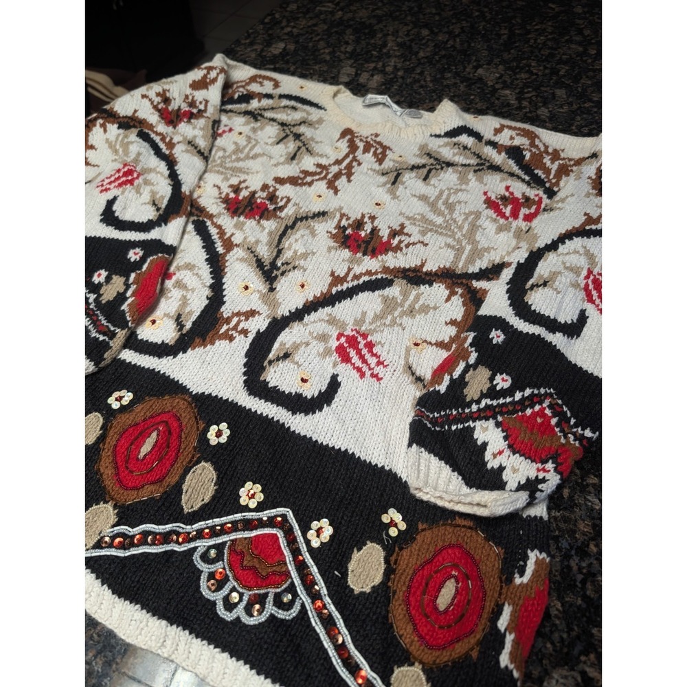 Vintage Needleworks woman's Hand knit Sweater Holidays  MEDIUM - Picture 3 of 6